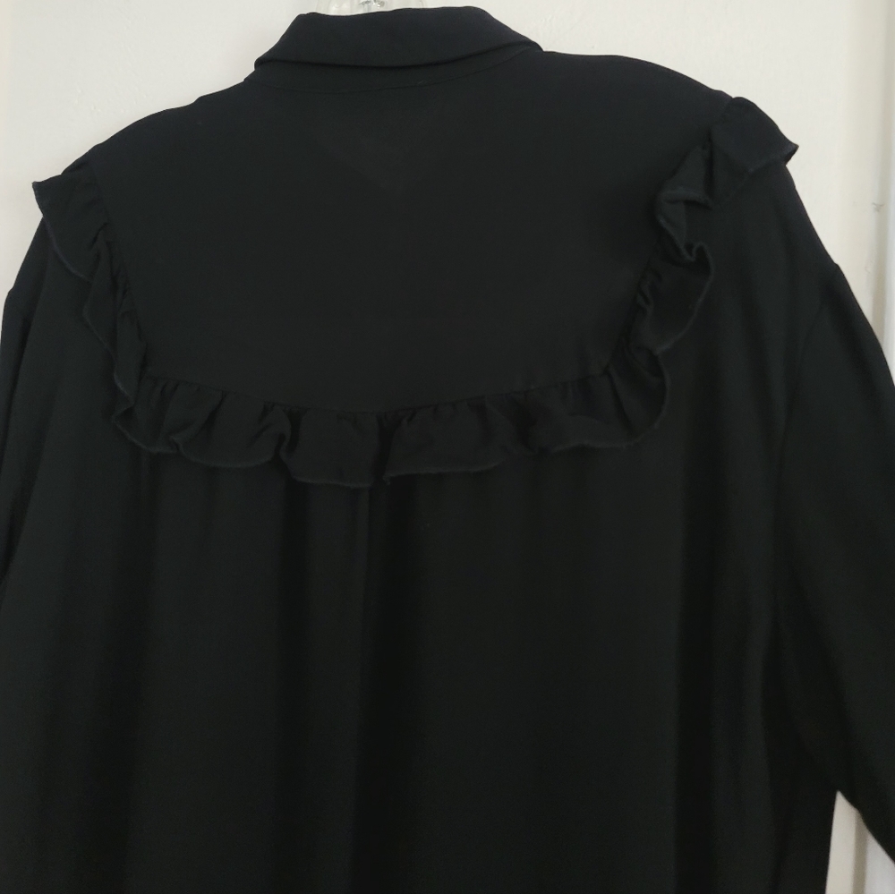 Repeat Cashmere Black Ruffle Mini Shirt Dress Womens Size 42/Medium Crepe - Picture 12 of 15